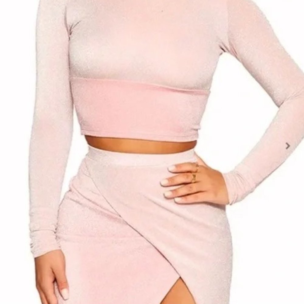 Naked Wardrobe Pink On The Go Turtleneck Long Sleeve Crop Top Size Small